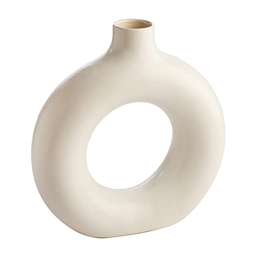 The Vintage Artefacts Donut White, Ceramic Pot And Vase Handcrafted, Round Shaped.+ Two Angular Wooden Stand .