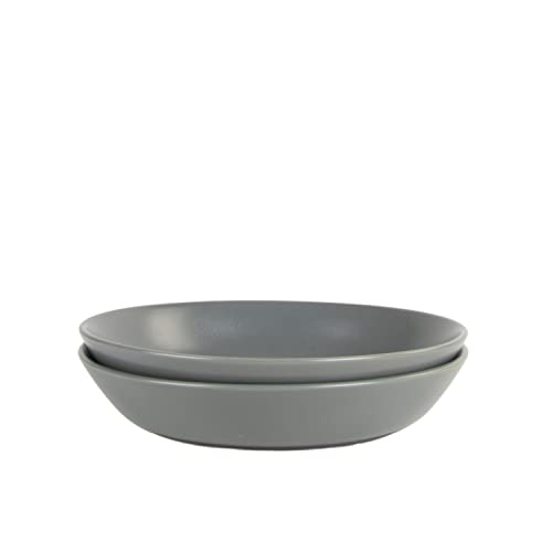 Double Line 9.5"/36 oz Dinner Bowl, Set of 2, Matte Gray - color: Matte Gray, size: Dinner Bowl