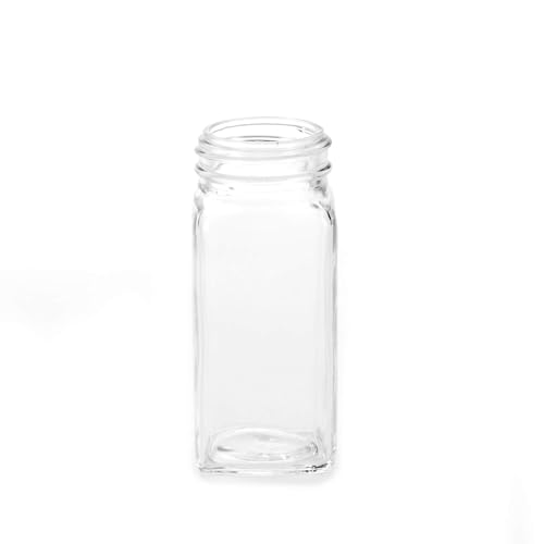 4oz, BEST VALUE 14 Glass Spice Jars includes pre-printed 113 CLEAR PVC labels & round 126 CHALKBOARD labels. 14 Square Empty Jars, Airtight Cap, kitchen Funnel Pour/Sift Shakers