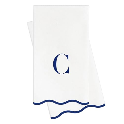 Stxy's Monogram C Napkins (Bleed-Free Ink) Scalloped Navy Blue Letter, 40ct | Monogram C Hand Towels for Bathroom, Decorative Scalloped Paper Dinner Napkins for Wedding, Birthday, Hostess & Preppy Gifts - style: C