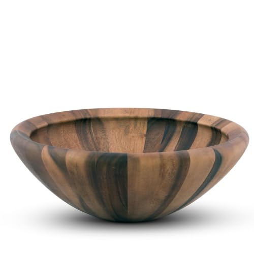 Arthur Court Acacia Wood Salad Bowl - Modern Wavy Design for Fruits and Salads - 6" Tall, 16" Diameter - size: Salinas