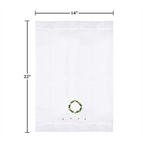 Saro Lifestyle Holly Leaf Wreath Embroidery Christmas Hemstitched Linen Cotton Guest Towel (Set of 4), White, 14"x22" - color: Holly Leaf