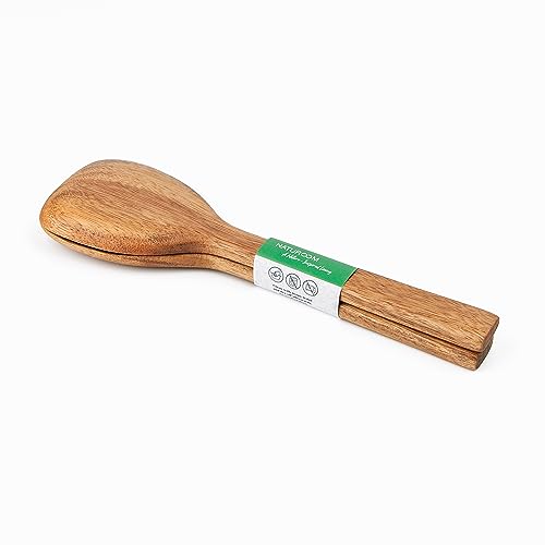 Acacia Wood Salad Servers, 10-inch Wooden Utensils for Cooking and Kitchen - Set of 2