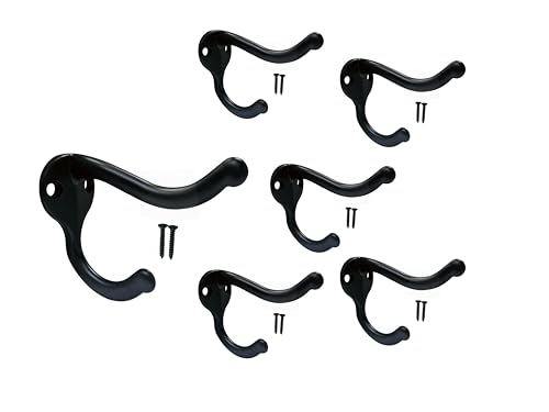 Coat Hat Hook, Heavy Duty for Wall Hanging, Zinc Die Cast, Matte Black, Made in Taiwan, 6 Pack - color: Heavy-Matte Black, size: 6 Pack