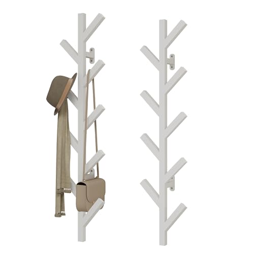 Prywot 2PK Vertical Hat Rack, Metal Coat Rack Wall Mounted, White, 37.8" | 9 Hooks, Space-saving wall-mounted design, for Hats, Jackets, Coats, and Bags - Suitable for Entryways and Bedrooms - color: White(2 Pack)