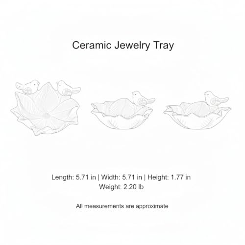 Ceramic Jewelry Tray for Vanity, Decorative Catch-All Dish for Rings Earrings Keys, 7.7 Inch Round Bowl with Bird Design (1 PC)