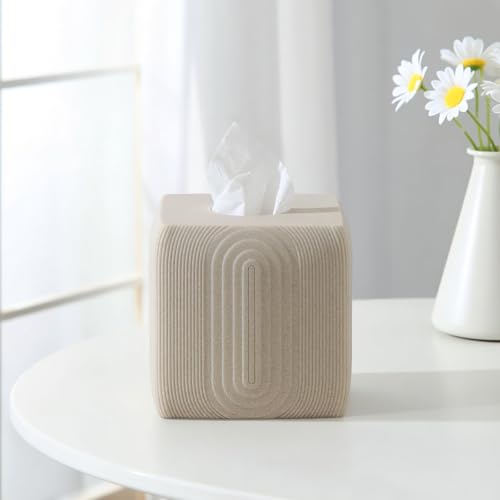 Tissue Box Cover Square, Sandstone Look, Special Texture, Beige | Modern,Facial Tissue Holder,Cube Toilet Paper Dispenser,for Bathroom Kitchen Bedroom Living Room Office Hotel Cafe Bar - color: Beige Strip
