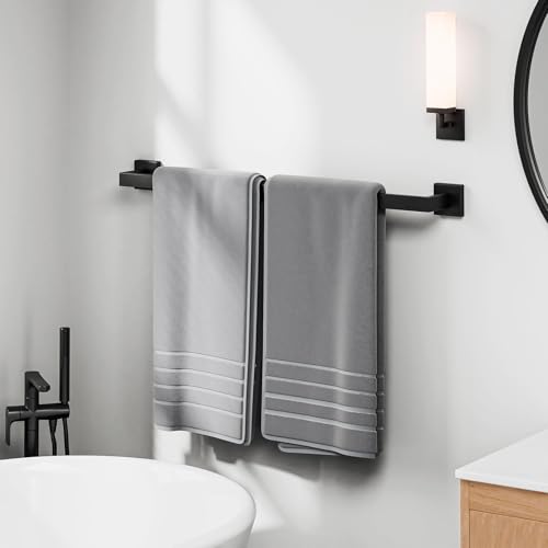 Luxbaro 24 Inch Matte Black Towel Bar, Square Base, Total Length 26-Inch | Thicken Towel Rack for Bathroom Wall, SUS304 Stainless Steel Towel Rod, Modern Home Decor - size: 26 Inch