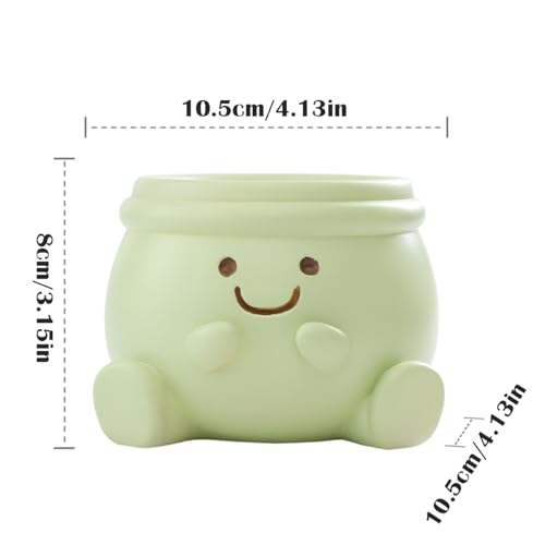 Cute Face Planter Pot, Small Resin Head Planters for Indoor Plants, Funny Smiling Face Flower Pot Succulent Planter with Drainage Hole, Gift IdeaI for Birthday Christmas (Green) - color: Green
