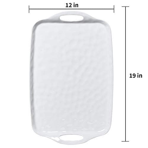 TP Large Serving Trays with Handles, 19" x 12" Melamine Serving Platters for Food, Turkey, Set of 2 Rectangular Trays for Party, Pure White | Rectangular Trays, Serving platters, Turkey and Party Serving, Lightweight, Break-resistant - color: Pure White,