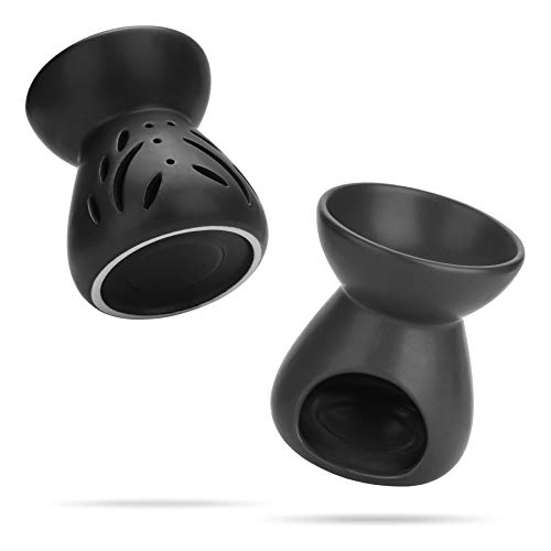 ComSaf Oil Burner Wax Melt Warmer, Ceramic Candle Diffuser Black 2 Pack | Essential Oil Aromatherapy, Scented Wax Melts, Tea Light Tray, Bedroom Home Decor, Spa and Yoga, Housewarming Gift