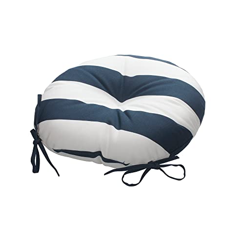 Magpie Fabrics Outdoor Round Bistro Seat Cushions with Ties, 15"x15"x4" Set of 2, Tufted Waterproof Barstool Chair Pads for Patio Home Garden Office, Navy White - color: Navy White