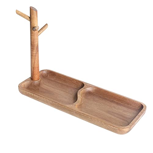 Wood Key Tray for Entryway Table, Jewelry Tray, Catchall Tray with 3 Stand Hanging Organizer, for Rings, Phone, Bracelets Watches