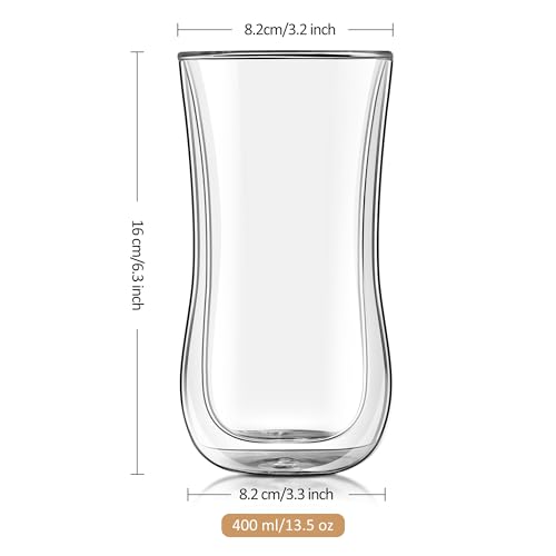 Joeyan Glass Double Walled Beer Drinking Glasses Tumbler, Double Layer Tall Borosilicate Insulated Water Cocktail Glass Cups, Double Lined Thermo Tea Coffee Hot Beverage Glassware 12 oz, Set of 2 - color: 400ml-Clear