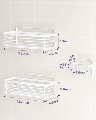 Shower Shelves Adhesive 3 Pack Stainless Steel Storage Organizers-White | No drilling wall mounted,rust-resistant,large capacity,quick drainage,easy to clean,suitable for bathrooms and kitchens - color: White