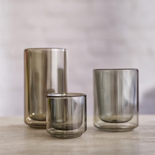 Terra Kaffe Fog Mezzo 8 oz Double-Walled Coffee Glass – Borosilicate Thermal Insulated Stackable Cappuccino & Latte Cup, Heat-Resistant Clear Glassware - color: Fog, size: 8 Ounces