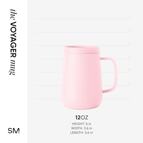 Simple Modern Voyager Signature Mug | Travel Coffee Tumbler with 360° Lid and Handle | Ceramic-Lined Insulated Stainless Steel Iced Cold Brew Cup | 12oz, Blush - color: -Blush