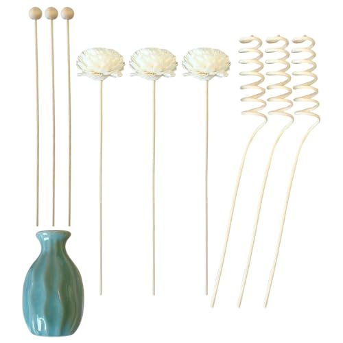 Queenbox 3pcs Spiral Ball Flower Shape Reed Diffuser Stick, 1pc Ceramic Empty Bottle Set for Home Office Hotel, Essential Oil Aromatherapy