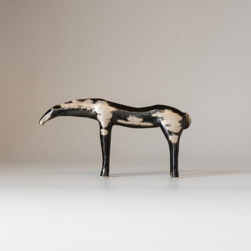 predolo Ceramic Animal Figurine Mottled Glazed Animal Statue Black and Beige Home Decor