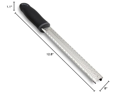 8-Inch Lemon Zester & Cheese Grater, 18/8 Stainless Steel, Black | Fine 18/8 Stainless Steel Blade for Citrus, Parmesan, Ginger and Garlic, Soft Non-slip Handle, Cover, Dishwasher Safe - color: B-Black