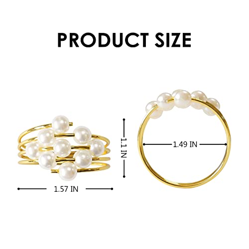 wonlex Thanksgiving Napkin Rings Set of 12, Pearl Napkin Ring Holder for Tables, Holiday, Wedding Reception (Gold Pearls) - style: Gold Pearls