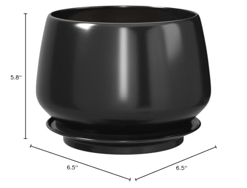LE TAUCI Plant Pots, 4.1+5.1+6.5 inch, Set of 3, Ceramic Planters with Drainage Hole and Saucer, Indoor Flower Pot with Hole Mesh Pad, Gifts for Mom, Black - color: Black