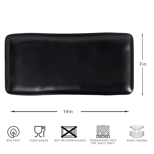 Melamine Rectangular Serving Platters and Trays set, set of 4,14” x 7” Matte Black Party Platter for Serving Food, Salad, Cheese and Fruits, Dishwasher Safe Trays/Platters for Entertaining - color: Black Rectangular Platter