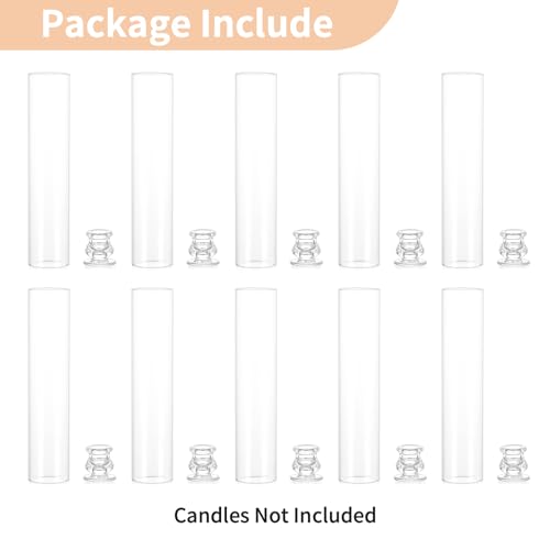 NUPTIO Hurricane Glass Candle Holders for Wedding - 12" H Set of 10 | Clear Candle Stick Taper Holders with Cylinder Shade -Tall Candlestick Candleholder for Fall Thanksgiving Christmas Decor
