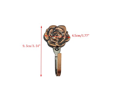 Yueton® Pack of 2 Vintage Rose Pattern Coat Hat Handbags Towel Single Hook Metal Hanger Wall Mount (Red Copper)