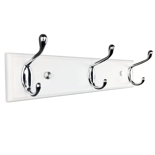 wall Mounted Coat Rack 12.2inch(31cm) with 3 Silver Hooks, White Wood Coat Hook for Entrance, Hallway, Bedroom, Kids Room, Bathroom,Small Size Clothes Hanger - size: Small-12.2in(31cm),3 Silver Hooks, style: Modern