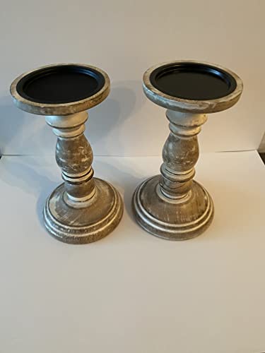 Hosley Set of 2 High Wood Candle Holder 8 Inch High for Pillar Wax Candles Flameless Candle. Distress Finish Candleholder. Ideal Gift for Wedding Party Home Spa Reiki Aromatherapy Candle Gardens O4 - size: 8 inch high x 2 Count