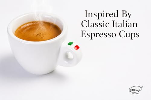 Bacimi® Espresso Cups & Saucers Set of 4 – 3 oz Thick Porcelain Coffee Cups - Barista Style Set - Classic Italian Design - Ceramic Cups for Espresso, Macchiato, Doppio – Dishwasher & Microwave Safe
