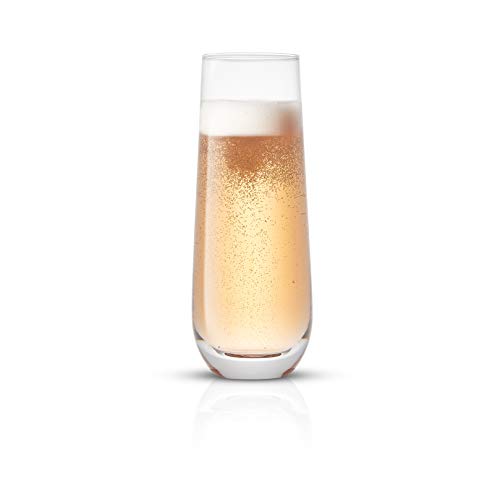JoyJolt Milo Stemless Champagne Flutes Set of 4 Crystal Glasses. 9.4oz Champagne Glasses. Prosecco Wine Flute, Mimosa Glasses Set, Cocktail Glass Set, Water Glasses, Highball Glass, Bar Glassware - style: Clear
