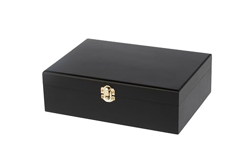 Creative Hobbies Large Black Wooden Keepsake Box with Gold Clasp | 10.25″ × 7.5″ × 3.25″ Storage Case for Photos, Jewelry, Crafts & Gifts