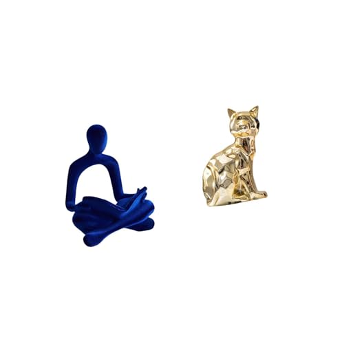 Abstract Thinker Figurine Cat Statue Human Sculpture Collectible Resin Ceramic Modern Art Decorative Suitable for Living Room Office Shelf Desk