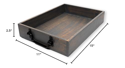 GoCraft Handmade Wooden Tray with Metal Handles – 15" x 11" x 2.5" Decorative Serving Tray in Grey Washed Finish – Versatile Tray for Breakfast in Bed, Lunch, Dinner, Appetizers, Coffee Table