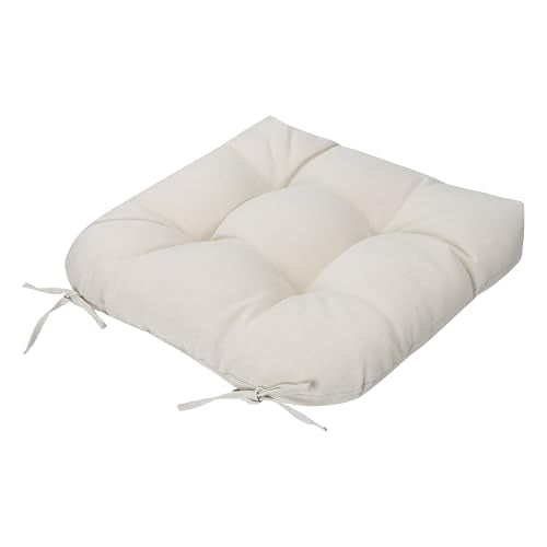 Magpie Fabrics Outdoor Tufted Seat Cushion 19"x19" Set of 2 (Cream) | Waterproof Patio Chair Pads with ties Tatami Floor Pillow for Room Garden Balcony Office - color: Cream