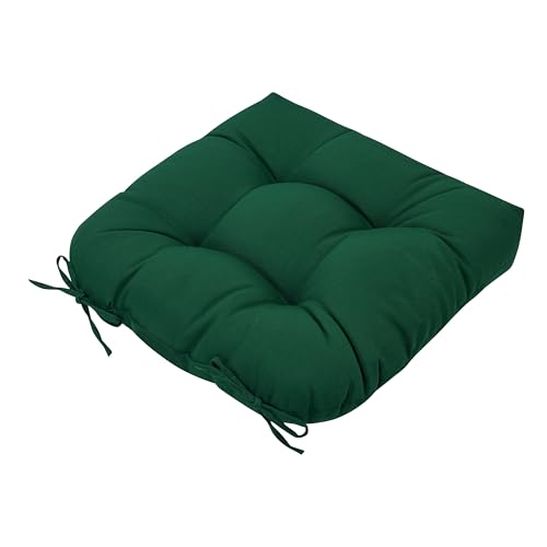Magpie Fabrics Outdoor Tufted Seat Cushion 19"x19" Set of 2 (Dark Green) | Waterproof Patio Chair Pads with ties Tatami Floor Pillow for Room Garden Balcony Office - color: Dark Green