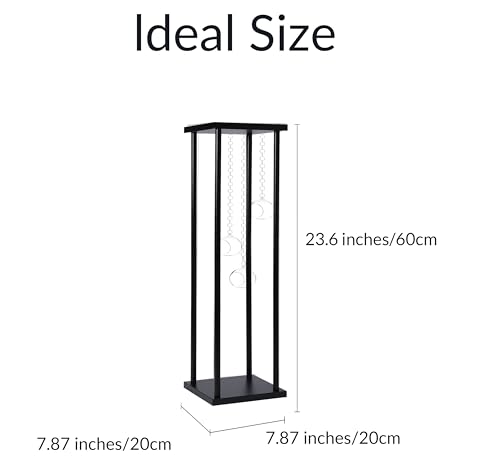 Rectangular Metal Wedding Flower Stand Vase with Hanging Glass Globe Terrarium Tealight Candle Holder, Multifunctional Geometric Column Frame Centerpiece (Black, 2 Pcs 25.2'')