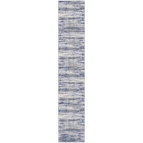KOZYFLY Modern Abstract Washable Rug Runner 2.6x14 Hallway Rug Runner Non-Slip Soft Kitchen Runner Rugs, Grey-Blue Striped Carpet for Entryway Bathroom Laundry Room Foyer - color: Blue-grey, size: 2'8" x 14' (Runner)