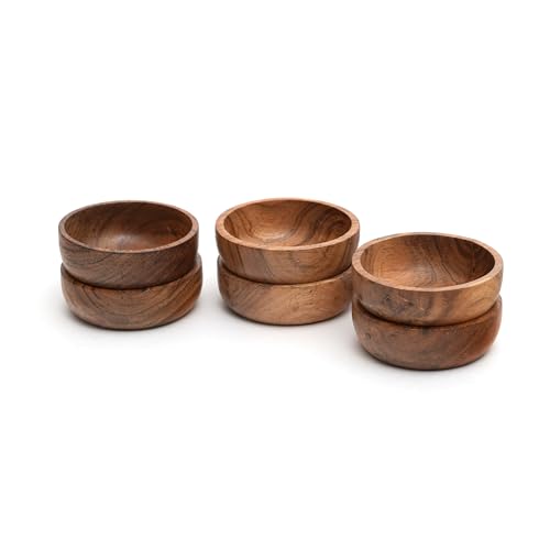 Acacia Wood Bowls: Handcrafted, Rustic, 6 Bowls of 3.75-inch, 0.25 liters Capacity Each - size: 6 Bowls of 3.75-Inch (0.25 Liters)