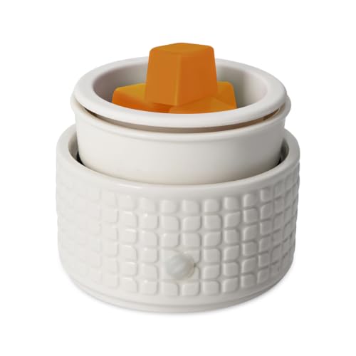 Ceramic Candle Warmer and Wax Melt Warmer with 1 PC Silicone Liner | 4-in-1 Electric Warmer for Jar Candle Wax Cube Essential Oil Coffee, Ideal Gift for Home Office Kitchen(Waffle) - color: White Waffle