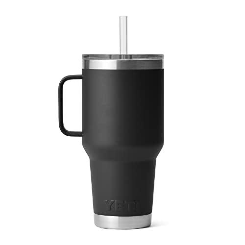 YETI Rambler 35 oz Tumbler with Handle and Straw Lid, Travel Mug Water Tumbler, Vacuum Insulated Cup with Handle, Stainless Steel, Black - color: Black, style: 35oz