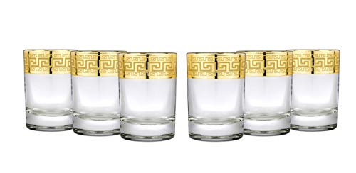 WORLD GIFTS Gold Rimmed Shot Glass Set Greek Key Pattern - No Lead Contemporary Drinkware 6-piece Set (Shot Rnd.) - color: Shot Rnd.