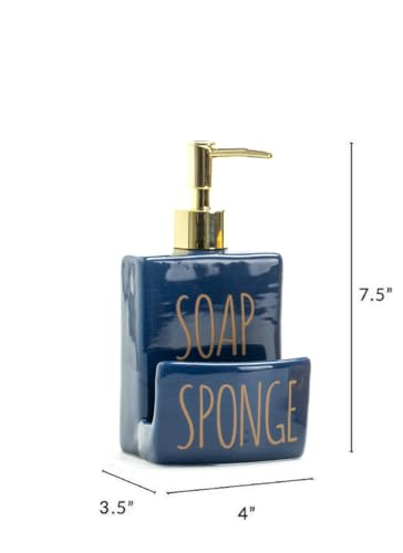 Ceramic soap Dispenser with Sponge Holder for Kitchen Sink Bathroom Counter top Storage and Organization (Navy) - color: Navy