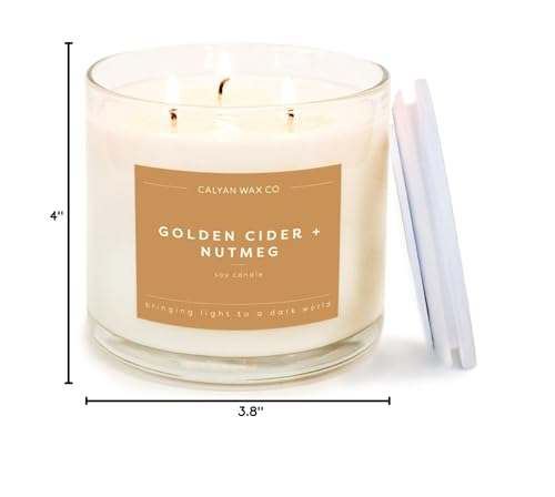 Calyan Wax Co. Golden Cider & Nutmeg 3 Wick Scented Candle - 43 Hour Burn | Made in the USA Luxury Clean Soy Wax Candles - Long Lasting Large Glass Jar Candle for Home - 3 Wicks - 14.9oz - color: Golden Cider + Nutmeg