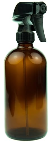Sally's Organics 16oz Amber Glass Spray Bottle for Thieves Cleaner, Essential Oils, Cleaning Solutions & Plants - Refillable, Chemical-Resistant, with Adjustable Mist & Stream Sprayer - size: 16 Ounces