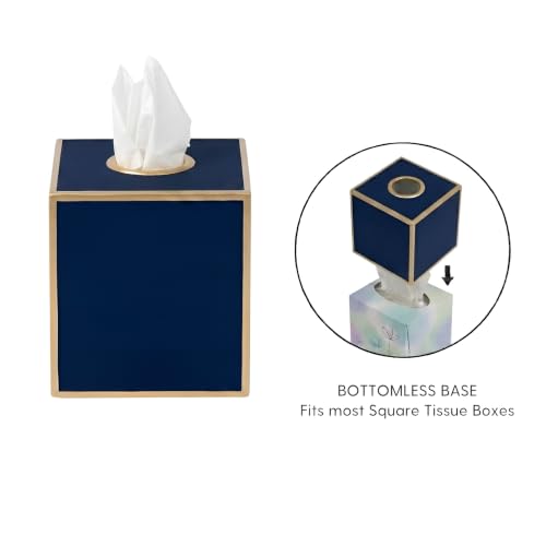 Jaye's Studio Tissue Box Cover Square, Indigo Blue Metal Gold Cube Holder | Matte Hand-Painted Finish, Fits Standard Facial Boxes, Polished Trim, Open Bottom, Study Library Use - color: Indigo Blue