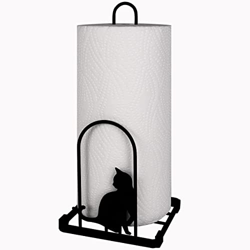 Paper Towel Holder, Kitchen Countertop Paper Towel Stand, Fits Standard Jumbo Roll in Dining Table or Bathroom, Metal Toilet Paper Dispenser with Heavy Duty Base (Black) - color: Black