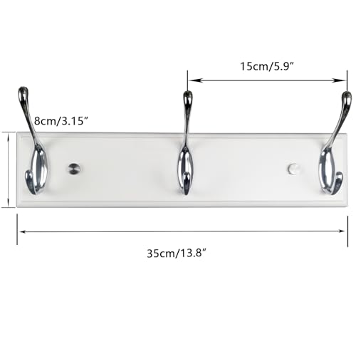 wall Mounted Coat Rack 13.8inch(35cm) with 3 Silver Hooks, White Wood Coat Hook for Entrance, Hallway, Bedroom, Kids Room, Bathroom,Small Size Clothes Hanger - size: Small-13.8in(35cm),3 Silver Hooks, style: Modern